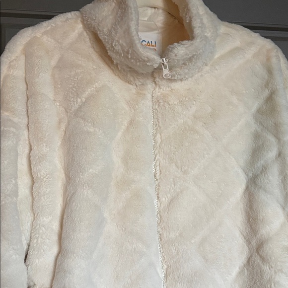 Cream color Teddy Jacket with Plush Texture cropped fit with zipper - Picture 12 of 12